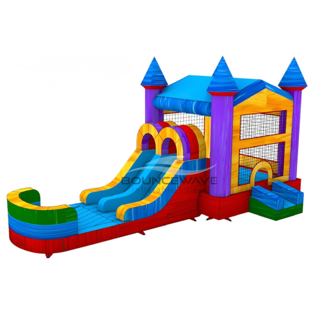 Rainbow Castle Bounce House & Dual Lane Combo